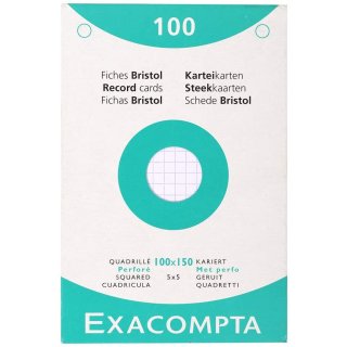 EXACOMPTA Karteikarten 100 x 150 mm kariert weiß 100 Karteikarten