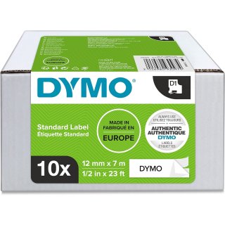DYMO D1 Schriftbandkassette schwarz/weiß 12 mm x 7 m 10er