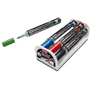 Pentel Whiteboardmarker Maxiflo Flex-Feel 4er Set Wischer