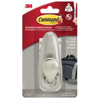3M Command Metall-Haken "Classic" Größe: L silber 1 Haken + 2 Klebestreifen