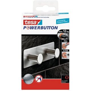 tesa Powerbutton Hakenleiste Classic 2-fach Edelstahl