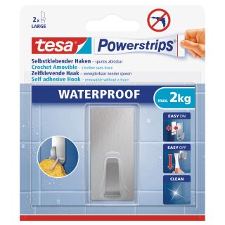tesa Powerstrips Haken WATERPROOF Large Metall rechteckig 1 Haken + 2 Strips