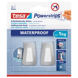 tesa Powerstrips Haken WATERPROOF Small Metall/Plastik 2 Haken + 2 Strips
