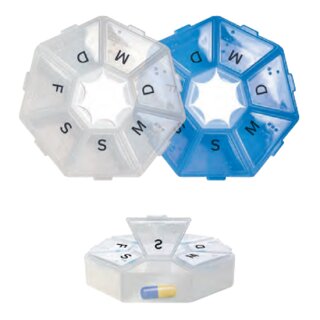 Lifemed Wochen-Pillendose Kunststoff zufällige Farbe transparent oder blau