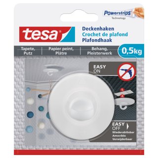 tesa Powerstrips Deckenhaken für Tapete & Putz 0,5 kg 1 Haken + 3 Strips