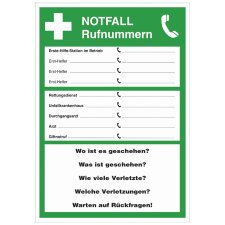 LEINA Hinweisschild "Notfall-Rufnummern"