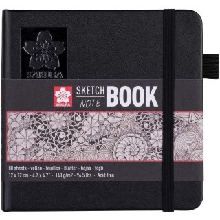 SAKURA Skizzenbuch/Notizbuch 120 x 120mm schwarz / cremeweiß 80 Blatt