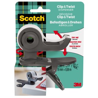 Scotch Handabroller Clip & Twist dunkelgrau bestückt