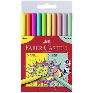 FABER-CASTELL Fasermaler GRIP Neon + Pastell 10er Etui