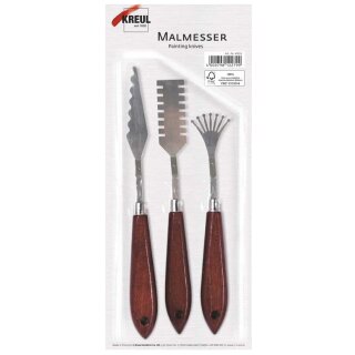 KREUL Malmesser 3er-Set mit elastischen Metallklingen und Holzgriff