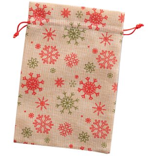 folia Beutel in Juteoptik natur mit Schneeflocke