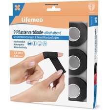 Lifemed Pflasterverband selbsthaftend schwarz 9 Rollen