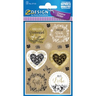AVERY Zweckform ZDesign CREATIVE Geschenke-Sticker "GLÜCK" 2 Blatt à 15 Etiketten