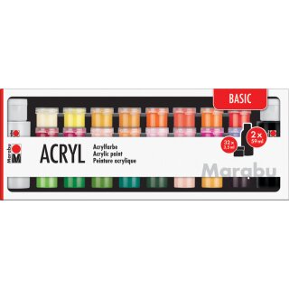 Marabu Acrylfarben-Set "BASIC" 32 x 3,5 ml / 2 x 59 ml