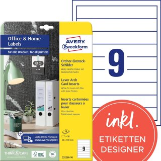 AVERY Zweckform Ordnerrücken-Einsteck-Schilder Home Office weiß 90 Stück