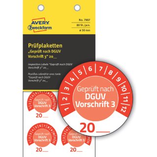 AVERY Zweckform Prüfplaketten "DGUV Vorschrift 3" rot 80 Etiketten