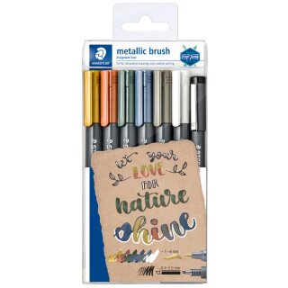STAEDTLER Pinselstift metallic brush 5er Etui + 1 Pigmentliner