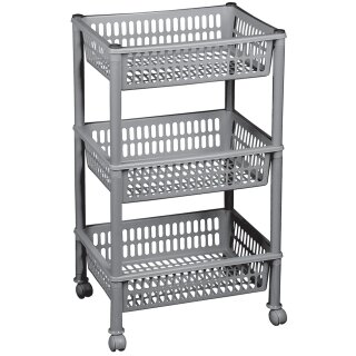 plast team Aufbewahrungs-Trolley mit 3 Körben silber