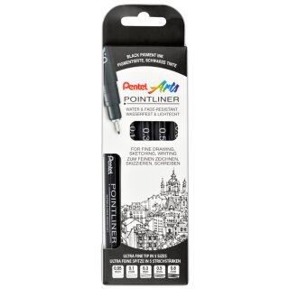 PentelArts Permanent Fineliner Pointliner schwarz 5er Set