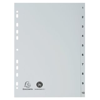 EXACOMPTA Kunststoff-Register Zahlen DIN A4 10-teilig grau