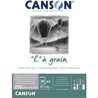 CANSON Zeichenpapierblock "C" à grain Couleur grau meliert DIN A3 30 Blatt
