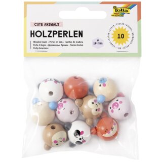 folia Holzperlen CUTE ANIMALS rund 10 Stück