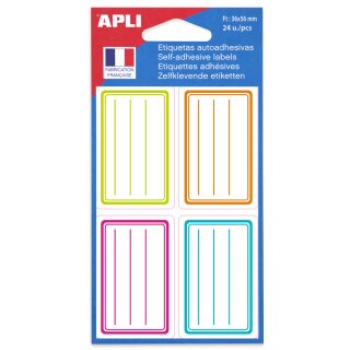 APLI Buchetiketten farbig sortiert 36 x 56 mm liniert 6 Blatt à 4 Etiketten