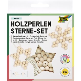 folia Holzperlen Sterne-Set NATURE 161-teilig