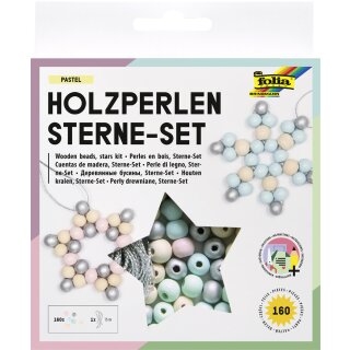 folia Holzperlen Sterne-Set PASTELL 161-teilig