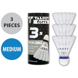 TALBOT torro Badmintonball Tech 350 medium weiß/blau 3 Stück