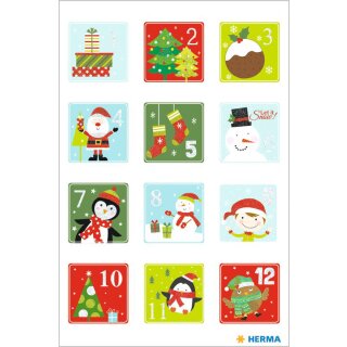 HERMA Weihnachts-Sticker DECOR Adventskalenderzahlen Kinder 2 Blatt à 12 Sticker