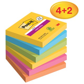 Post-it Haftnotizen Super Sticky Notes 76 x 76 mm 6 Blöcke á 90 Blatt