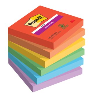 Post-it Haftnotizen Super Sticky Notes 76 x 76 mm Playful 6 Blöcke á 90 Blatt
