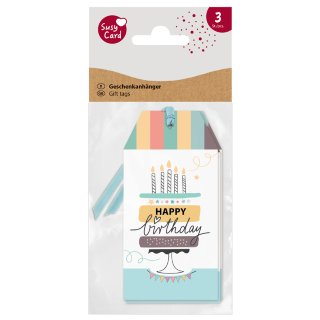 SUSY CARD Anhängerkarten "Happy Eco B-day Cake" 3er Set