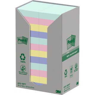 Post-it Haftnotizen Recycling Notes 51 mm x 38 mm farbig 24 Blöcke á 100 Blatt