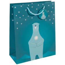 sigel Weihnachts-Geschenktüte "Polar bear with candle" groß