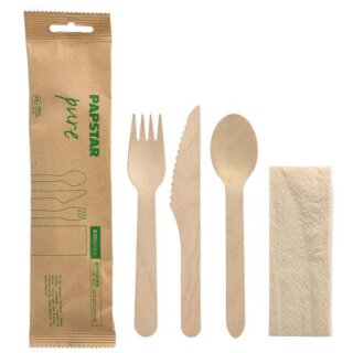 PAPSTAR Besteck-Set "pure" aus Birkenholz 4-teilig 50 Stück