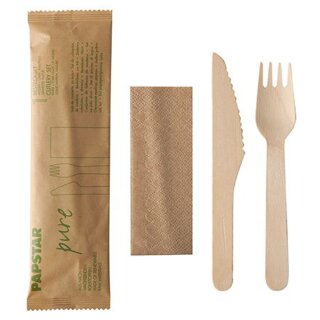 PAPSTAR Besteck-Set "pure" aus Birkenholz 3-teilig 50 Stück