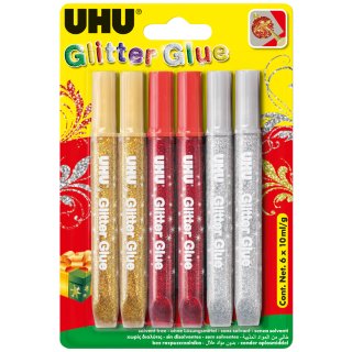 UHU Glitzerkleber Glitter Glue "Festliche Farben" 6 x 10 ml