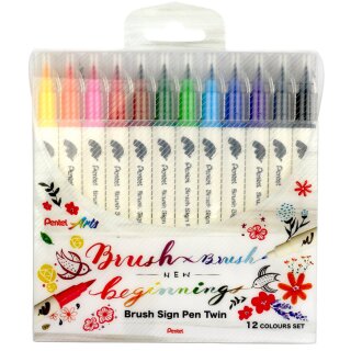 Pentel BrushSignPen Pinselstift Twin 12er Set