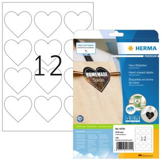 HERMA Herz-Etiketten Durchmesser: 60 mm weiß 120 Herzaufkleber