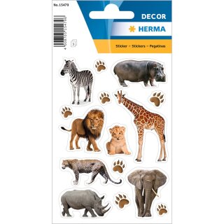 HERMA Sticker DECOR "Afrika Tiere" aus Papier 3 Blatt à 15 Sticker