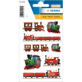 HERMA Sticker MAGIC "Eisenbahn" aus Glanzfolie 1 Blatt à 8 Sticker