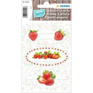 HERMA Haushalts-Etiketten HOME "Erdbeere" 76 x 35 mm 4 Blatt à 3 Stück