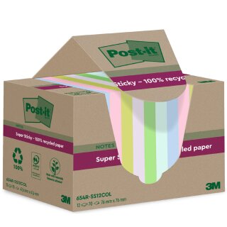 Post-it Super Sticky Recycling Notes 76 x 76 mm farbig 12 Blöcke á 70 Blatt