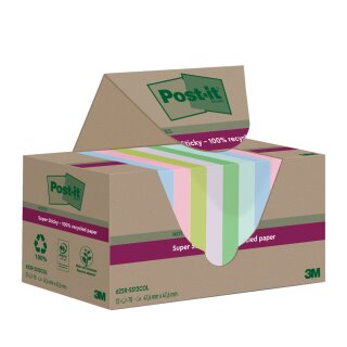 Post-it Super Sticky Recycling Notes 47,6 x 47,6 mm farbig 12 Blöcke á 70 Blatt