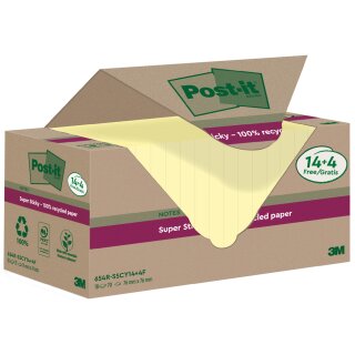 Post-it Super Sticky Recycling Notes 76 x 76 mm gelb 14+4 Blöcke á 70 Blatt