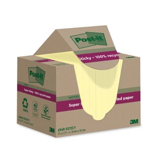 Post-it Super Sticky Recycling Notes 76 x 76 mm gelb 12 Blöcke á 70 Blatt