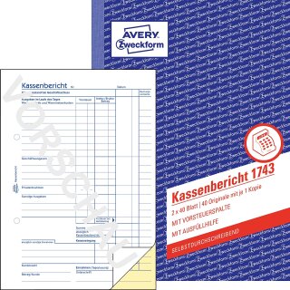 AVERY Zweckform Formularbuch Kassenbericht SD DIN A5 2 x 40 Blatt