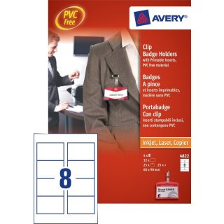 AVERY Namensschild mit Clip 90 x 60 mm transparent 25 Stück